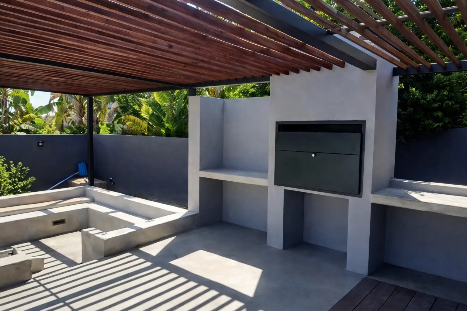 Outdoor braai patio entertainment area construction project